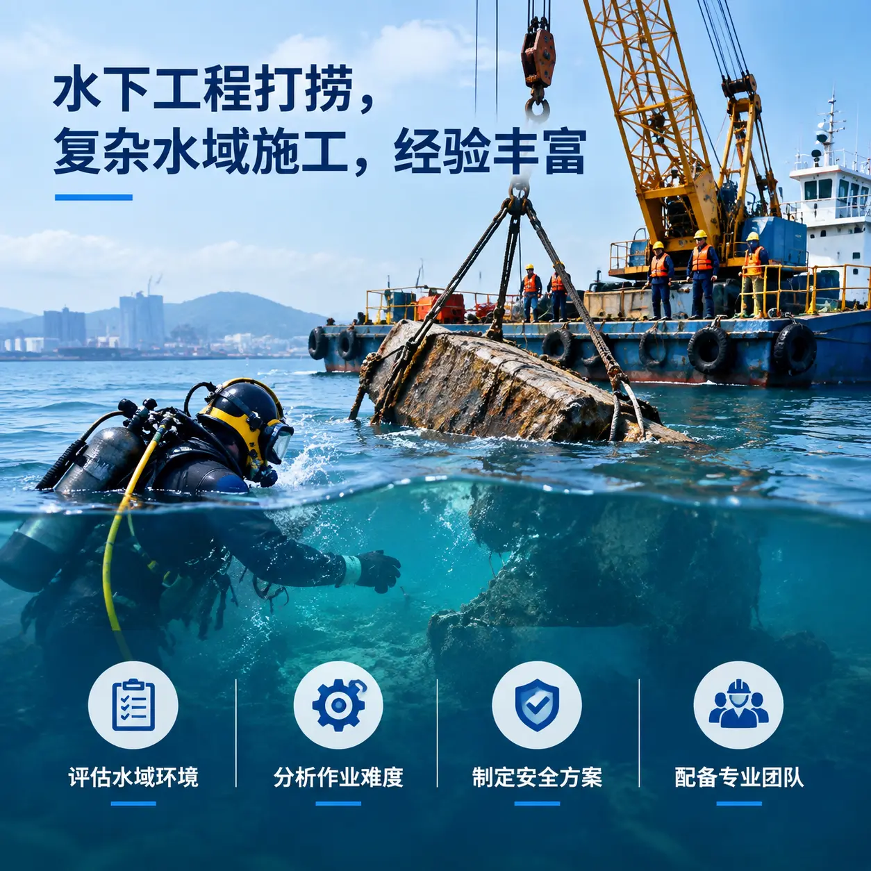 水下工程打捞,复杂水域施工,经验丰富陆丰